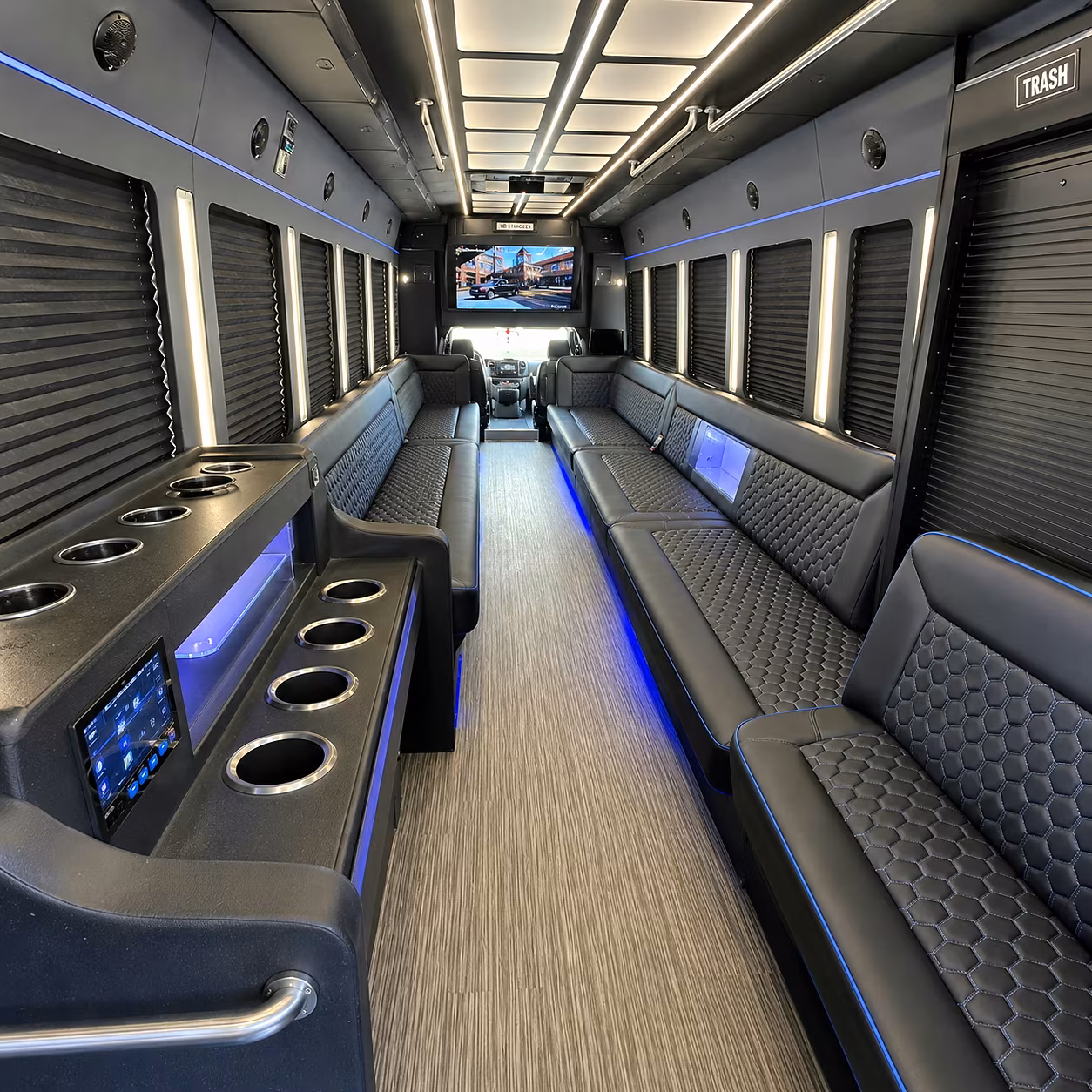 Tulsa Birthday, Sweet 16, & Quinceañera Transportation party bus interior